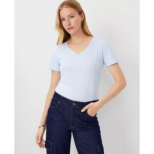 Ann Taylor Light Blue Pima Cotton V-Neck Tee Size Small NWT